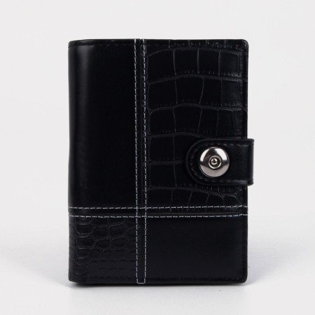 Male purse on the button, 3 in 1, for auto documents, passports, bills, pockets for cards, for coins, black color