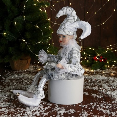 New Year's Jester "in an elegant suit" Music moves his head, 46 cm, white-3