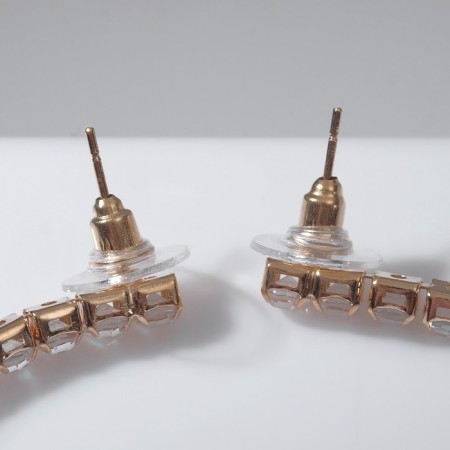 Hanging earrings with the rhinestones “path” minimal, white color in gold, 11 cm-2
