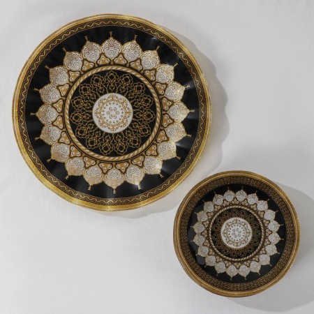 Diningral “Mehendi”, 7 objects: D = 30 cm - 1 pc, D = 18 cm - 6 pcs, white color with black-1