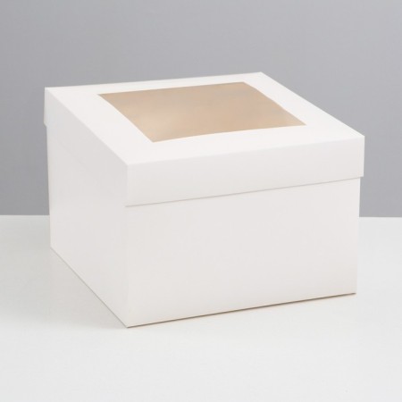 The box is folding, the lid is, with the window, white, 30 x 30 x 20 cm
