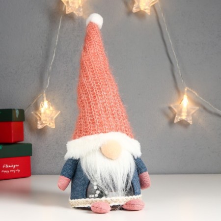 Interior light doll "Santa Claus in a pink knitted cap" 32x12x11 cm-2