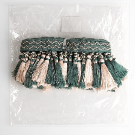Braid with beads, 13 cm, 5 ± 0.5 m, emerald/beige color-2