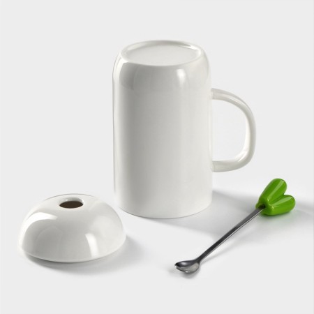 Ceramic mug with a lid and a spoon "carrots", 380 ml, white color-5