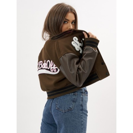 Leather bomber female color khaki, size 48-5