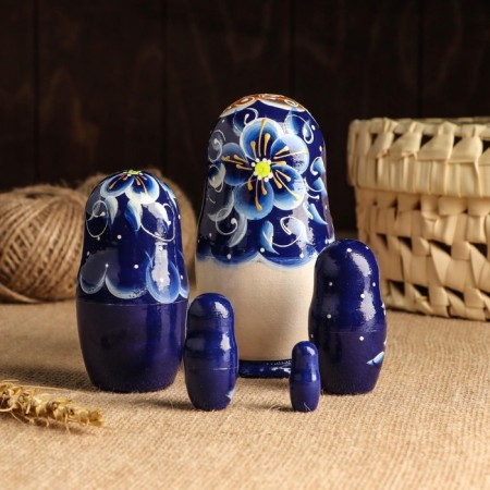 Matryoshka 5 puppet "Nina" blue, 13cm, manual painting.-5