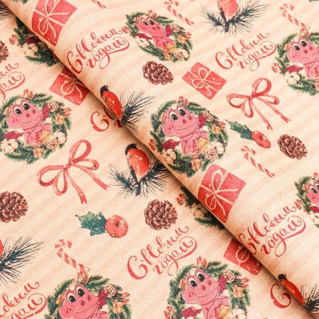 Brown packaging Kraft "Dracos in Wreaths", 70 x 100 cm, 1 sheet-1