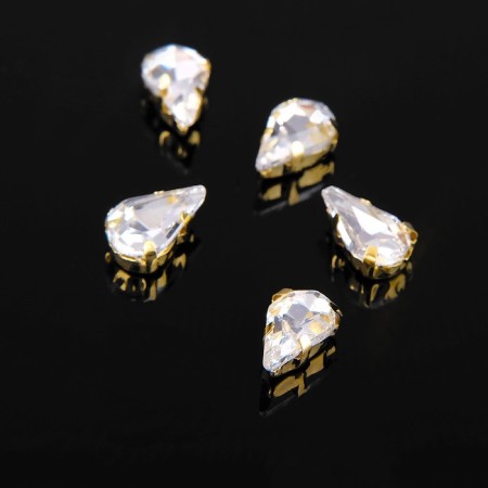 Rhinestones in DACs (set 5 pcs), 6 × 10mm, white color in gold