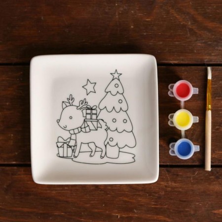Set a plate for coloring "Deer with gifts" paint 3 centrals for 2 ml, brush-1