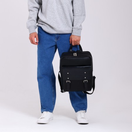 City backpack made of genuine leather with lightning, igermann, black color-5