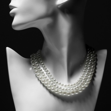 Choker "Trio" with pearls, white color, 35 cm
