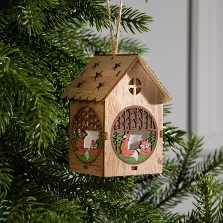 Christmas tree toy "House with a fox", from batteries, glow warm white-1