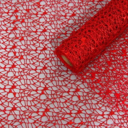 Flower packaging "Pautinka with glitter" red, 48 cm x 4.5 m-1