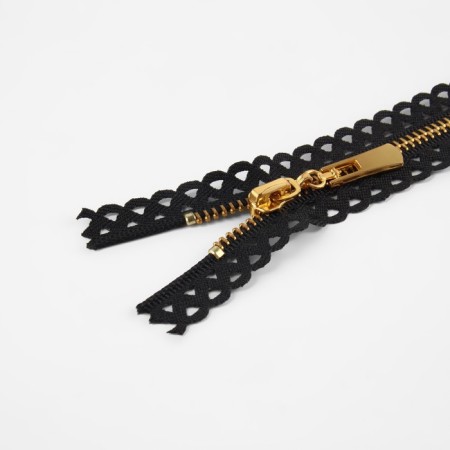 Metal zipper, No. 3, non -proceeding, automatic lock, 30 cm, black/gold color-1