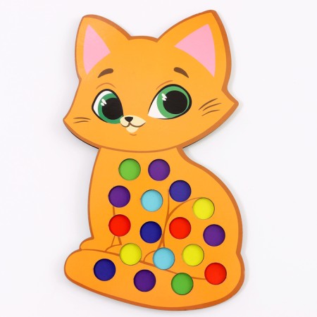 Wooden “kitten” sorter with pompons and tweezers, 15 x 21 cm-1