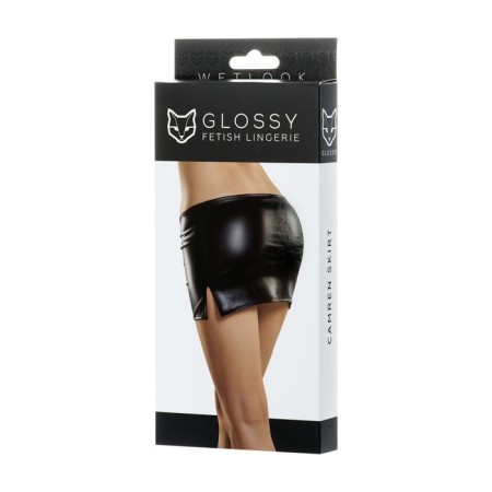 Mini-skirt Glossy, Wetlook, Black Color, size S-3