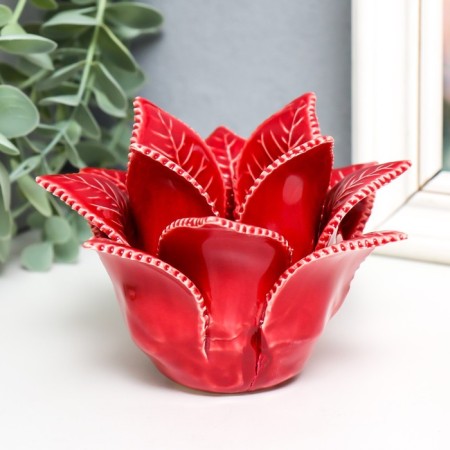 Ceramics candlestick on 1 candle "Rose leaves" D-4.2 cm red 13x13x9 cm-2