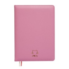Dated diary 2024 A5 176 sheets, Devente.I Love Cat, firmly covering artificial leather, stamping foil, lies, cream block 70 g/m2, pink