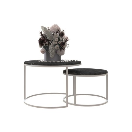 Tables Journal Loft DQ No. 2 Duae (set), D605 (475), H420 (320), f/n Black marble, m/c white 1-1