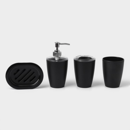 Set for the bathroom “Standard”, 4 items: soap dispenser, soap dish, 2 cups, 24 × 8 × 17 cm, black color is black-2