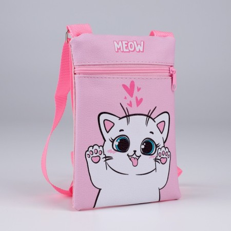 Gift set for the girl "White Cat", bag, hair clips, pink color-3