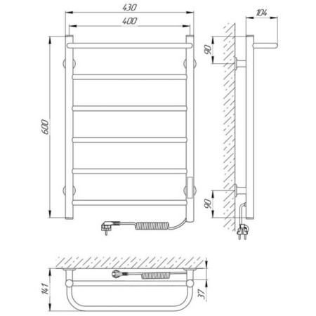 Room electrician Laris Prime ChKCh, 400x600 mm, 6 crossbars, right, black-8