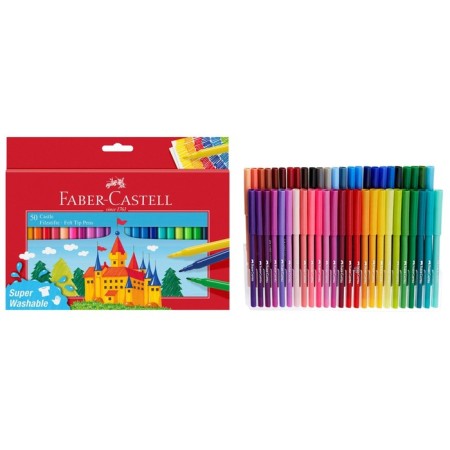Faber-Castell felt-tip pens “castle” washed off, in a cardboard box with a Euro suspension, 50 colors