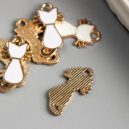 Decor for creativity metal, enamel "White Cat" gold 2.2x1.2 cm-2