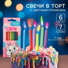 A set of candles in a cake 6 pieces, with a colored flame, cats aristocrats