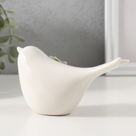 Souvenir ceramic "White bird with lilac flower" 12.4x5x6.7 cm-2