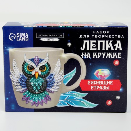 Set for decor mug polymer clay. Modeling on the mug "Night owl", with rhinestones-5