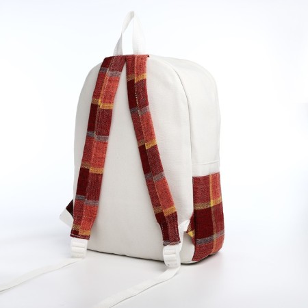 Youth backpack from textiles, 3 pockets, white/brown/red color-3