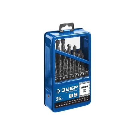 Set of drill on metal bison, p6m5, cylindrical shank, 1-13 mm, 25 pcs, class B, case 960029-1