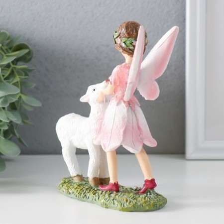 Souvenir Polystone "Girl Babochka with a lamb" Pink wings 13.5x5x15.5 cm-2