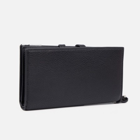 Men's purse on the button, a department for bills, for maps, for coins, black color-1