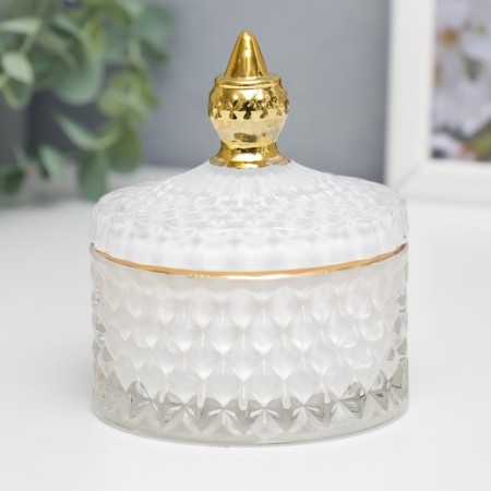 Casket Glass "Rombs and Dome" White with gold 11x8.5x8.5 cm