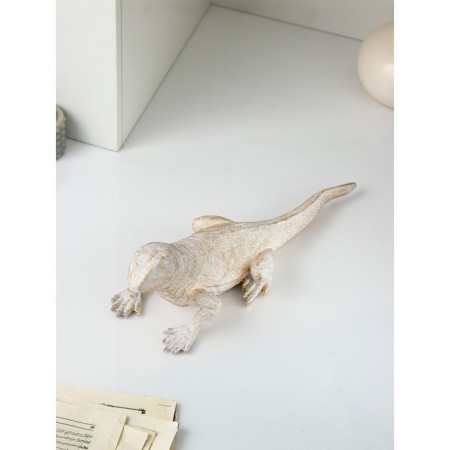 Figure "Varan", polystone, 14 cm, white-golden color-4