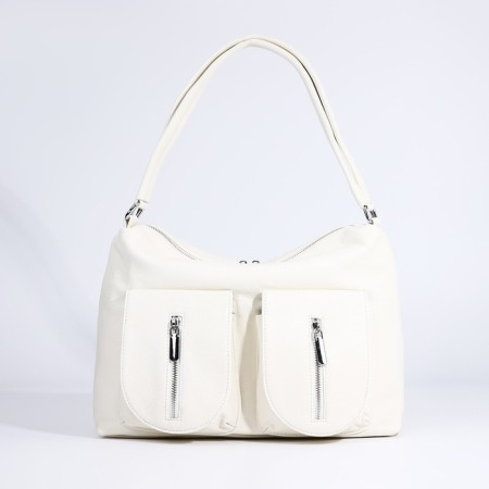 Luggage bag with a zipper, 3 outer pockets, white color