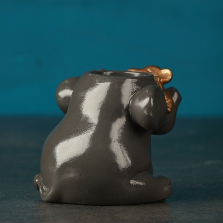 Figure pot "Elephant and Elephant" gray with bronze, 8cm-4