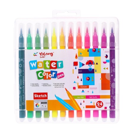 A set of watercolor markers with a 24 -pcs/24 -finge tips in a plastic pencil case-5