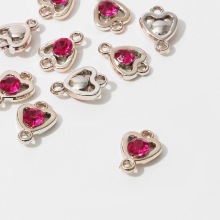 Connector "Heart" 2.2 × 1.6 × 0.7 cm, (set 10 pcs.), Bright pink color in gold