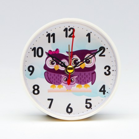 Clock - tablesporal “owls”, discrete move, di -8 cm dial, 9.5 x 9.5 cm, aa-1