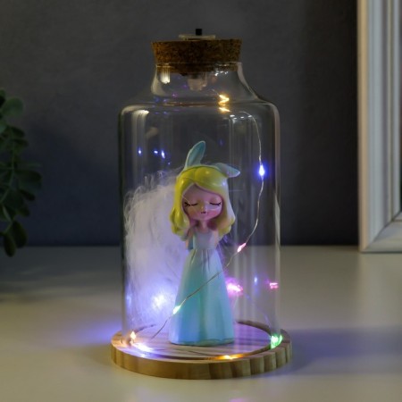 Souvenir Polystone Light "Girl in Blue with Ears and Featers" 10x10x17.5 cm-4