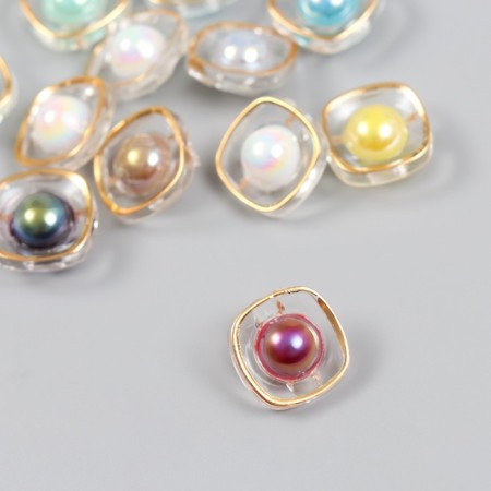 A button plastic for creativity "Pearl in the Golden Square" Nr 12 pcs Mix 1.4x1.4x0.8 cm 94108-1