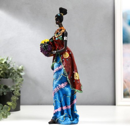 Polystone souvenir "African in a colored dress, with a fruit basket" mix 32.5x10x8 cm-2