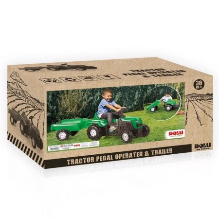 Tractor on pedals with a trailer, green color-1