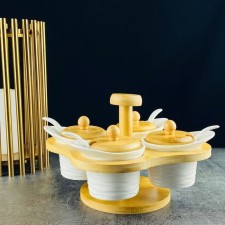 A set of cans for spices Lenardi Bamboo, with spoons, porcelain, 100 ml, 5 pcs