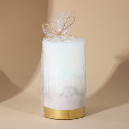 Interior candle white with concrete, bottom gold, 13 x 7 cm-1