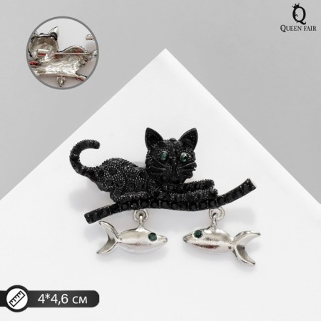 Brooch "Kit" with a catch, the color is black-green in silver