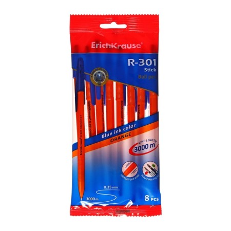 A set of ballpoints Erichkrause R-301 Orange Stick, 8 pieces, node 0.7 mm, blue ink blue-5
